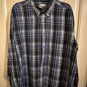 Basics Navy and Light Blue Plaid Button-Down Shirt long sleeve